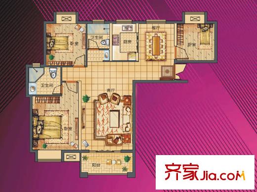 绿都丹石街区户型图小高层41#、42#楼HC2户型图 3室2厅2卫1厨