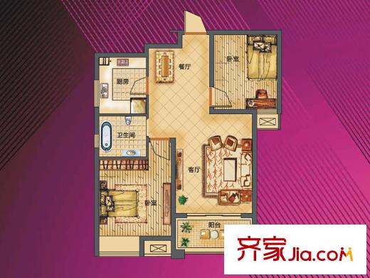 绿都丹石街区户型图小高层41#、42#楼HA2户型图 2室2厅1卫1厨