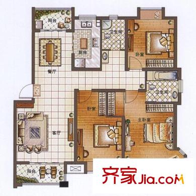 绿都丹石街区户型图多层C户型 3室2厅2卫1厨