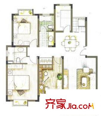 中凱藍(lán)域戶型圖二期多層C戶型 3室2廳2衛(wèi)1廚