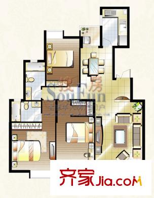 陽光嘉苑 3室 戶型圖