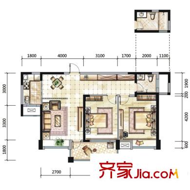 國貿(mào)天琴灣戶型圖一期高層15號樓標(biāo)準(zhǔn)層B1戶型 2室2廳1衛(wèi)1廚