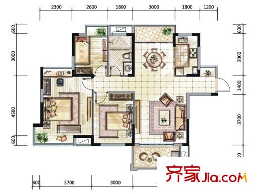 國貿(mào)天琴灣戶型圖一期高層18號樓標(biāo)準(zhǔn)層C1戶型 3室2廳1衛(wèi)1廚