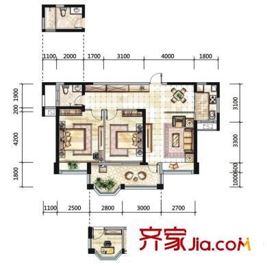 國貿(mào)天琴灣戶型圖一期高層13號樓標(biāo)準(zhǔn)層B2戶型 2室2廳1衛(wèi)1廚
