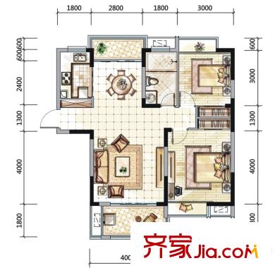 國貿(mào)天琴灣戶型圖一期高層2號樓標(biāo)準(zhǔn)層B4戶型 2室2廳1衛(wèi)1廚