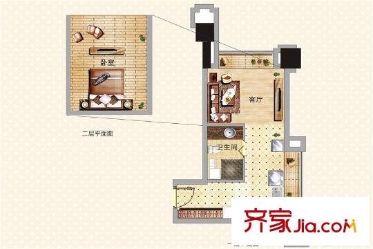 城泰青年家青年公寓12号LOFT户型 1室1厅1卫1厨