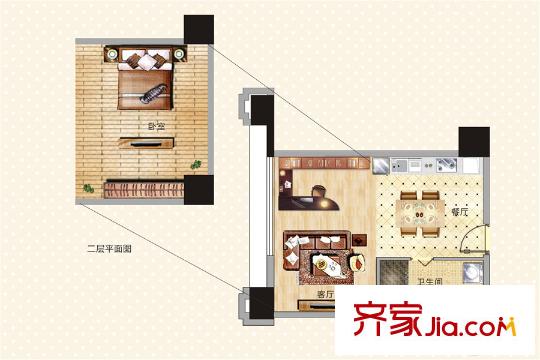 城泰青年家青年公寓26号LOFT户型 1室1厅1卫1厨