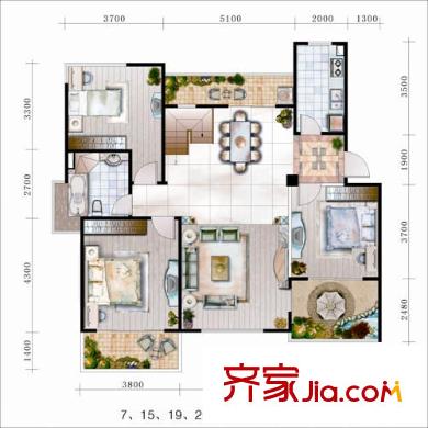 洪城比華利戶型圖花園洋房A戶型 3房2廳1衛(wèi) 501復(fù)式底層 3室2廳1衛(wèi)1廚