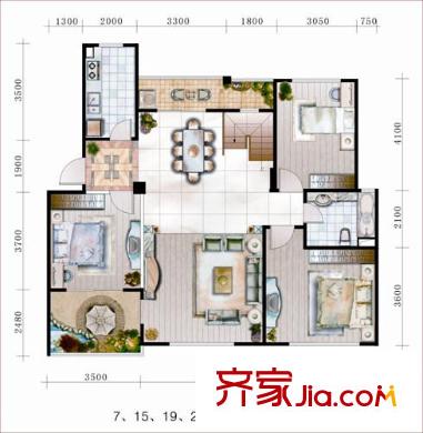 洪城比華利戶型圖花園洋房A戶型 3房2廳1衛(wèi) 502復(fù)式底層 3室2廳1衛(wèi)1廚
