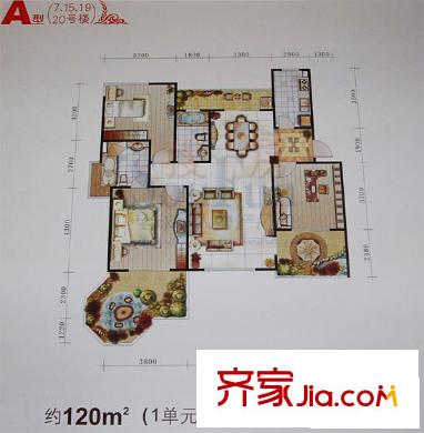 洪城比華利戶型圖A型 3室2廳2衛(wèi)1廚