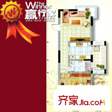 东方塞纳户型图D户型 1室1厅1卫1厨