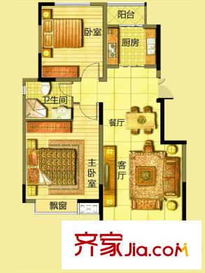 方大上上城二期小高層H戶(hù)型 2室2廳1衛(wèi)1廚
