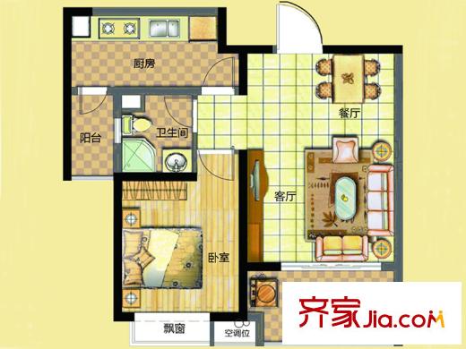 方大上上城二期高層A戶(hù)型 1室1廳1衛(wèi)1廚