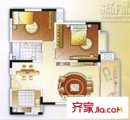 陽光楓情戶型圖一期高層2號樓B戶型 2室2廳1衛(wèi)1廚