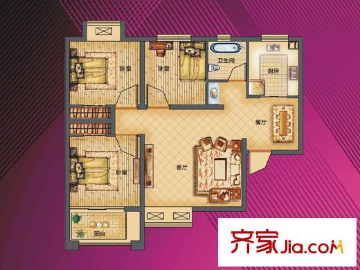 绿都丹石街区户型图小高层41#、42#楼HB4-5户型图 3室2厅1卫1厨