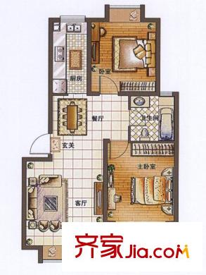 绿都丹石街区户型图多层A户型 2室2厅1卫1厨