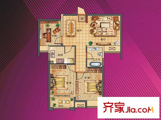 绿都丹石街区户型图小高层41#、42#楼HB7户型图 3室2厅1卫1厨