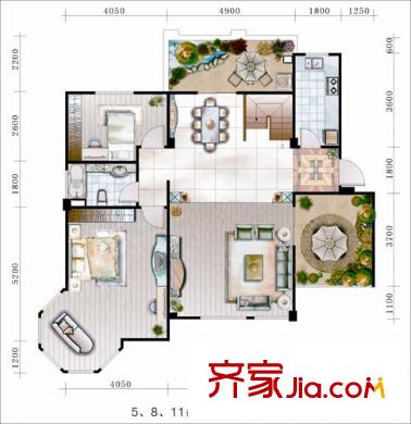 洪城比華利戶型圖花園洋房B戶型 2房2廳1衛(wèi) 5、8、11#樓501 2室2廳1衛(wèi)1廚