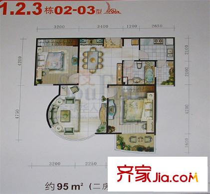 洪城比华利户型图02-03户型 2室2厅1卫1厨