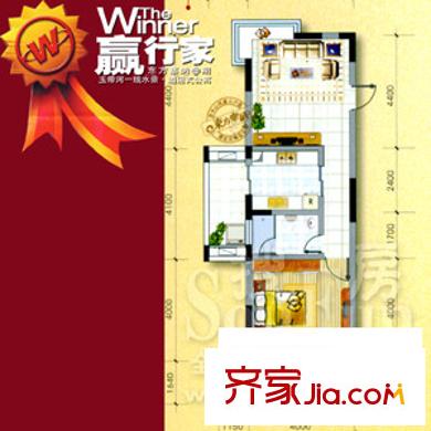 东方塞纳户型图B户型 1室1厅1卫1厨