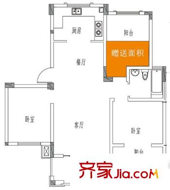 保集半島戶型圖多層D戶型兩房兩廳一衛(wèi) 2室2廳1衛(wèi)1廚
