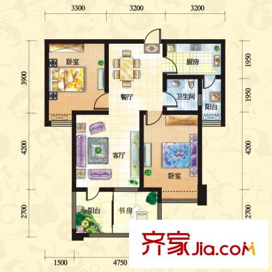 紅谷十二庭戶型圖二期“空中院館”K2戶型 2室2廳1衛(wèi)1廚