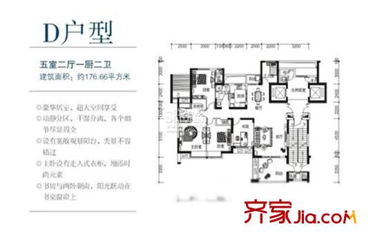 紅谷春天戶型圖D戶型 5室2廳2衛(wèi) 176.66平方米 5室2廳2衛(wèi)1廚