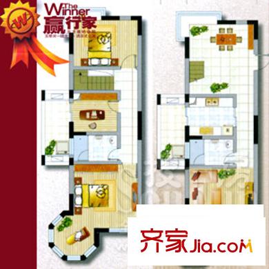 东方塞纳户型图A复式 3室2厅2卫1厨