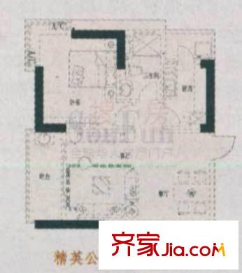鹿平方米名居戶型圖一期高層P棟C戶型 1室1廳1衛(wèi)1廚