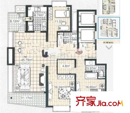 紅谷世紀花園 3室 戶型圖