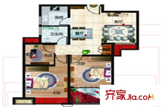 綠地玫瑰城一期高層A3戶型 3室2廳1衛(wèi)1廚