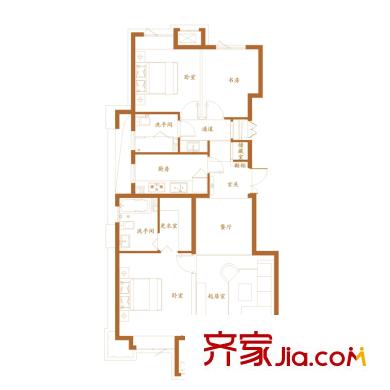 綠地海域香廷戶型圖電梯洋墅A1戶型 3室2廳2衛(wèi)1廚