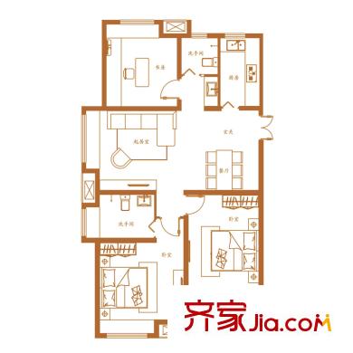 綠地海域香廷戶型圖電梯洋墅A戶型 3室2廳2衛(wèi)1廚