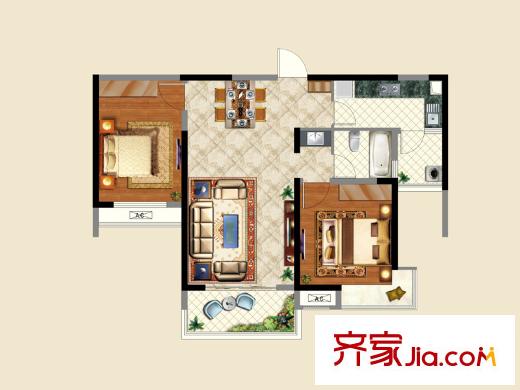 南昌萬達城首期C區(qū)A2戶型 2室2廳1衛(wèi)