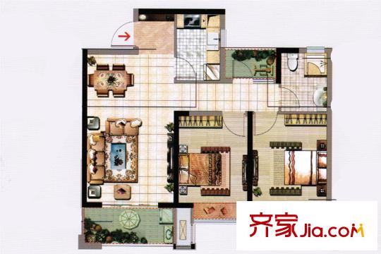 南昌萬達城L區(qū)高層A戶型 2室2廳1衛(wèi)1廚