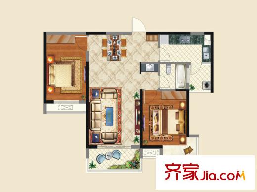 南昌萬達城首期住宅D區(qū)A2戶型 2室2廳1衛(wèi)