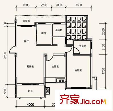 保集半島戶型圖18#-4戶型 2房2廳1衛(wèi)1廚 94.35平方米 2室2廳1衛(wèi)1廚
