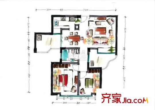 紅谷世紀(jì)花園 5室 戶型圖