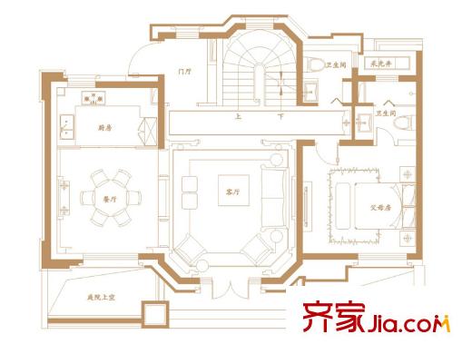 綠地海域香廷戶型圖一期寬院別墅I戶型一層 5室2廳5衛(wèi)1廚