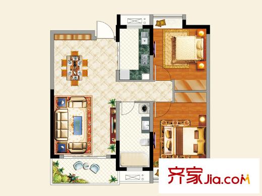 南昌萬達城首期A區(qū)A2戶型 2室2廳1衛(wèi)1廚