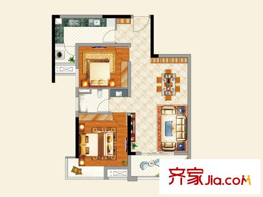 南昌萬達城首期A區(qū)A1戶型 2室2廳1衛(wèi)1廚