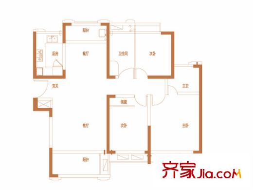 綠地玫瑰城一期高層301#A2戶型 3室2廳2衛(wèi)1廚