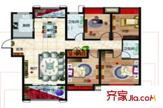 綠地玫瑰城一期高層A1戶型 4室2廳2衛(wèi)1廚