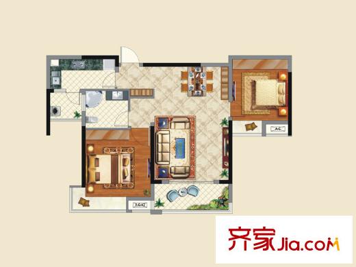 南昌萬達城首期C區(qū)A3戶型 2室2廳1衛(wèi)