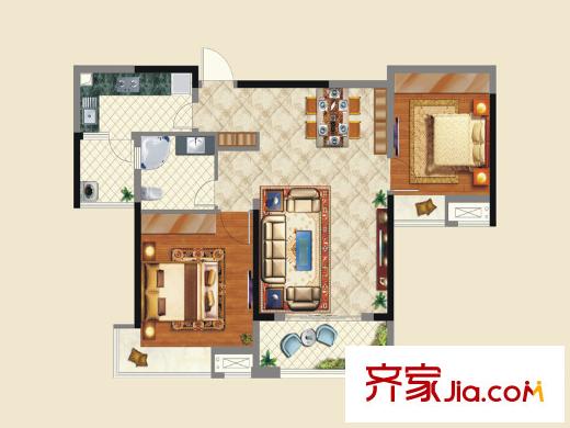 南昌萬達城首期住宅D區(qū)A3戶型 2室2廳1衛(wèi)