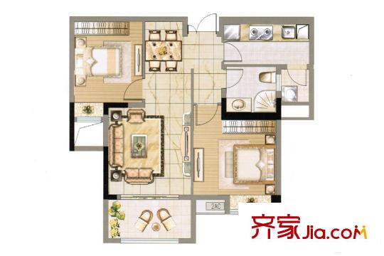 中央香榭2#樓高層中間戶 2室2廳1衛(wèi)1廚