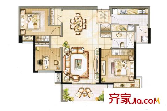 中央香榭50#樓高層中間戶 3室2廳1衛(wèi)1廚