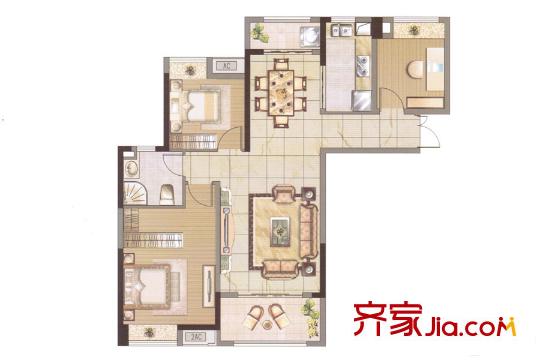 中央香榭2#樓高層中間端戶 3室2廳1衛(wèi)1廚