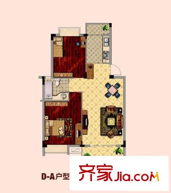 幸福時光（一期，售完）D-A戶型 2房2廳1衛(wèi)1廚 83平方米 2室2廳1衛(wèi)1廚