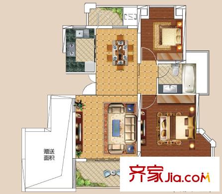 幸福時光“濱河一品”西區(qū)高層房源A戶型 2室2廳1衛(wèi)1廚